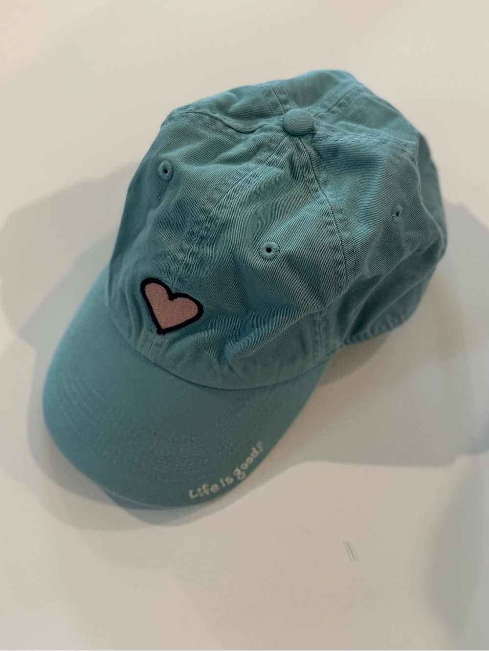 Life is Good Teal Cotton Baseball Cap with Embroidered Heart